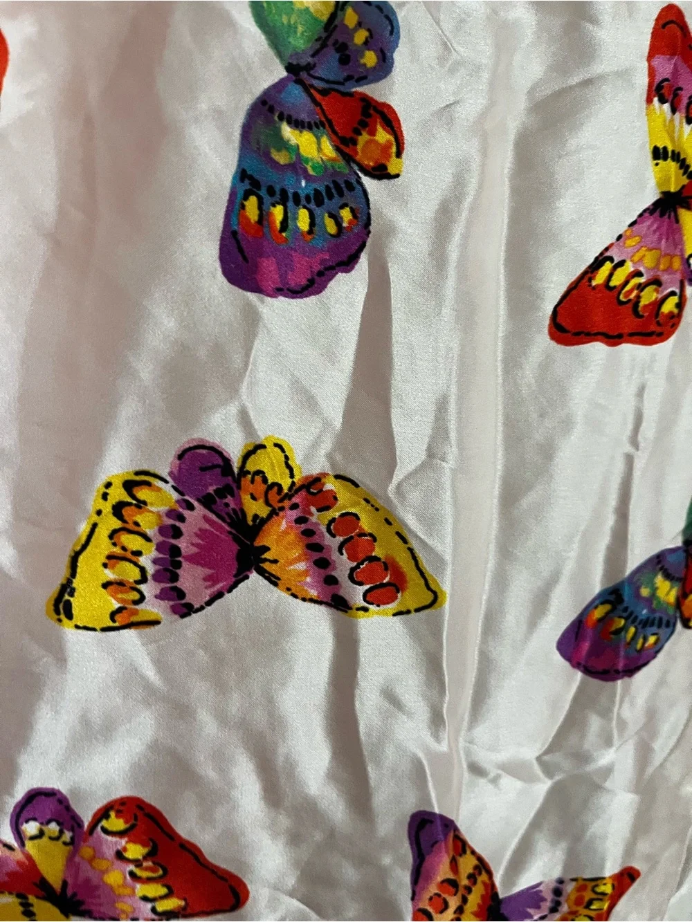 VTG Moschino Boutique 90s Butterfly Italian Deadstock Silk Rolled Edge Scarf